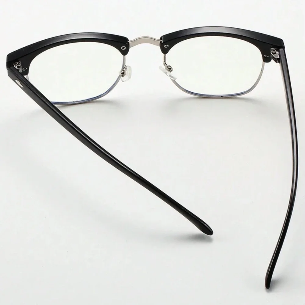 Unisex PC Square Half-Frame Clear Lens Glasses, Suitable For Daily Office
